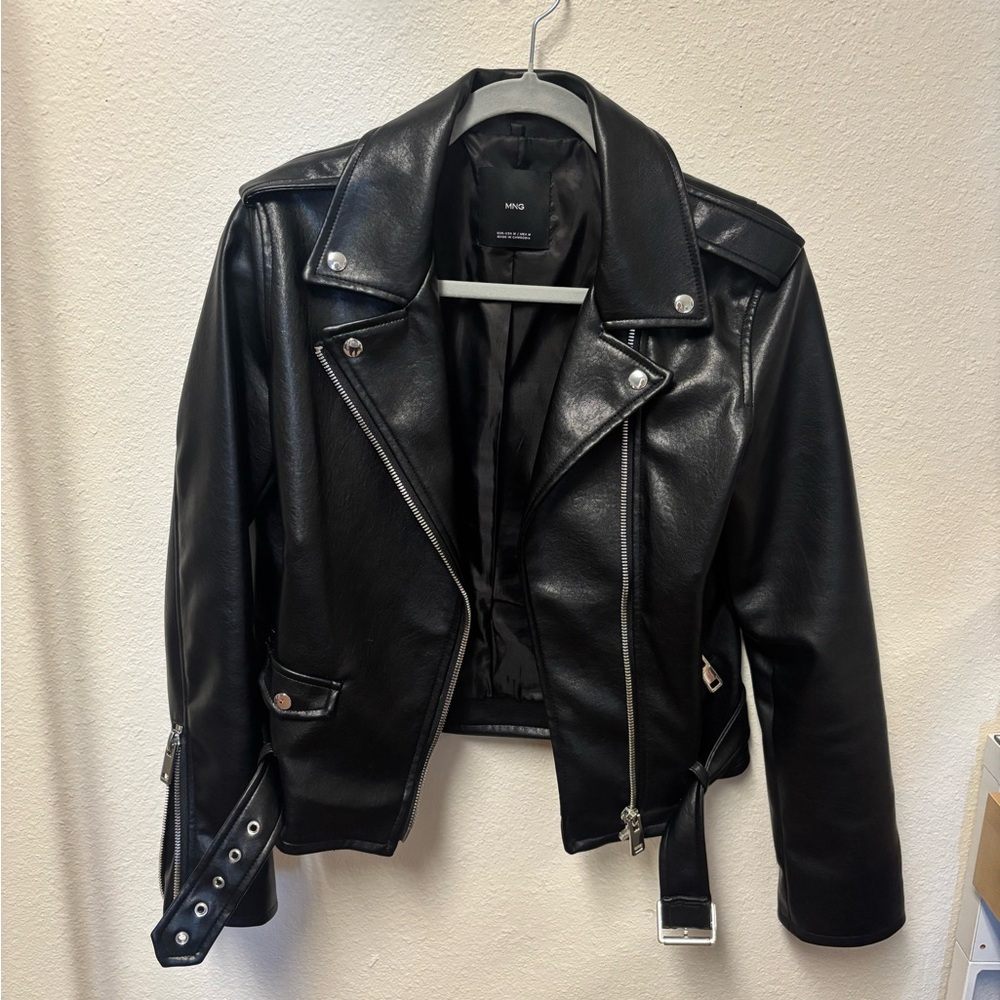 Mango Classic Black Leather Jacket